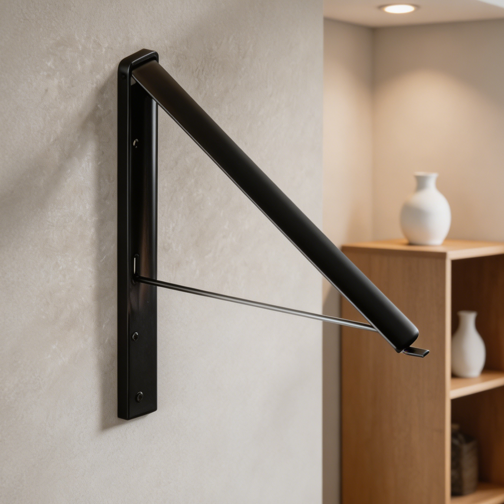Black Extendable Industrial Pipe Wall Mount Clothes Rack