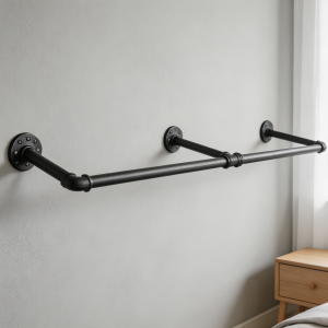 Black Industrial Pipe Clothing Rack Two Bases