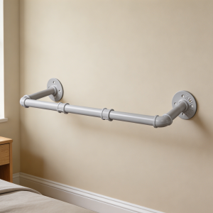 White Industrial Pipe Wall Mount Clothes Rack 4 Bases
