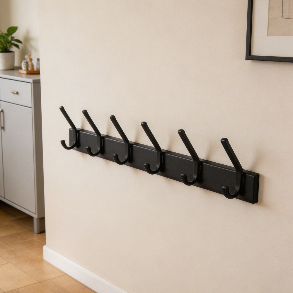Natural Wood Wall Coat Rack with 5 Hooks