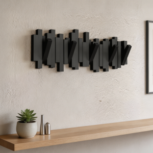 Black Wall Mount Metal Coat Rack with 6 Dual Hooks