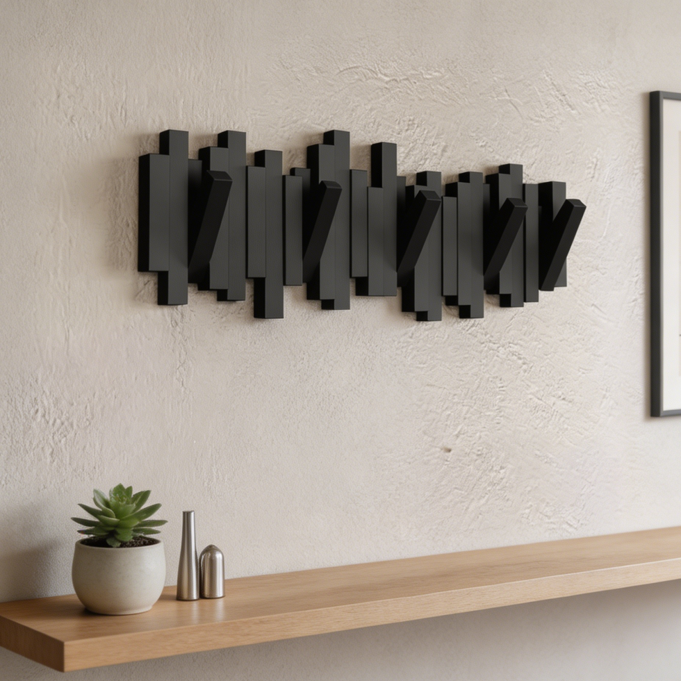 Black Wall Mount Metal Coat Rack with 6 Dual Hooks