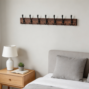 Black Wall Mount Coat Rack with 5 Retractable Pegs