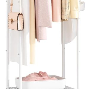 White Heavy Duty Clothes Rack with 3 Shelves Wheels