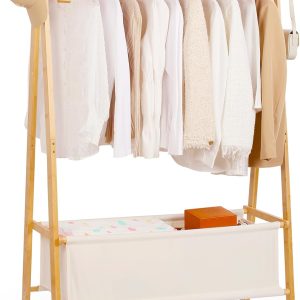 Large Bamboo Clothes Rack with Storage Box