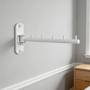 Black Folding Wall Mount Clothes Hanger Rack with Swing Arm