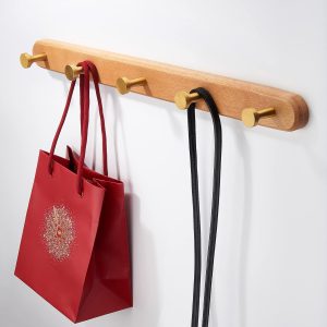 Beech Wood Wall Coat Hook Rail with 5 Hooks