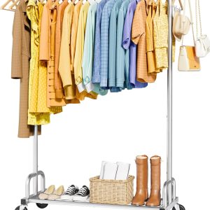 Silver Clothes Rack with Wheels