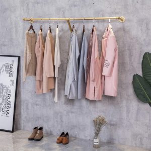 Gold Industrial Pipe Wall Mount Clothes Shelf