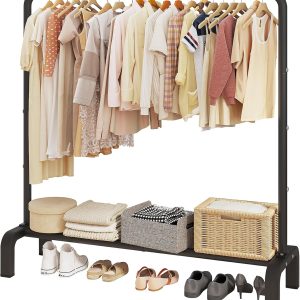 Black Metal Clothes Rack with Bottom Shelf