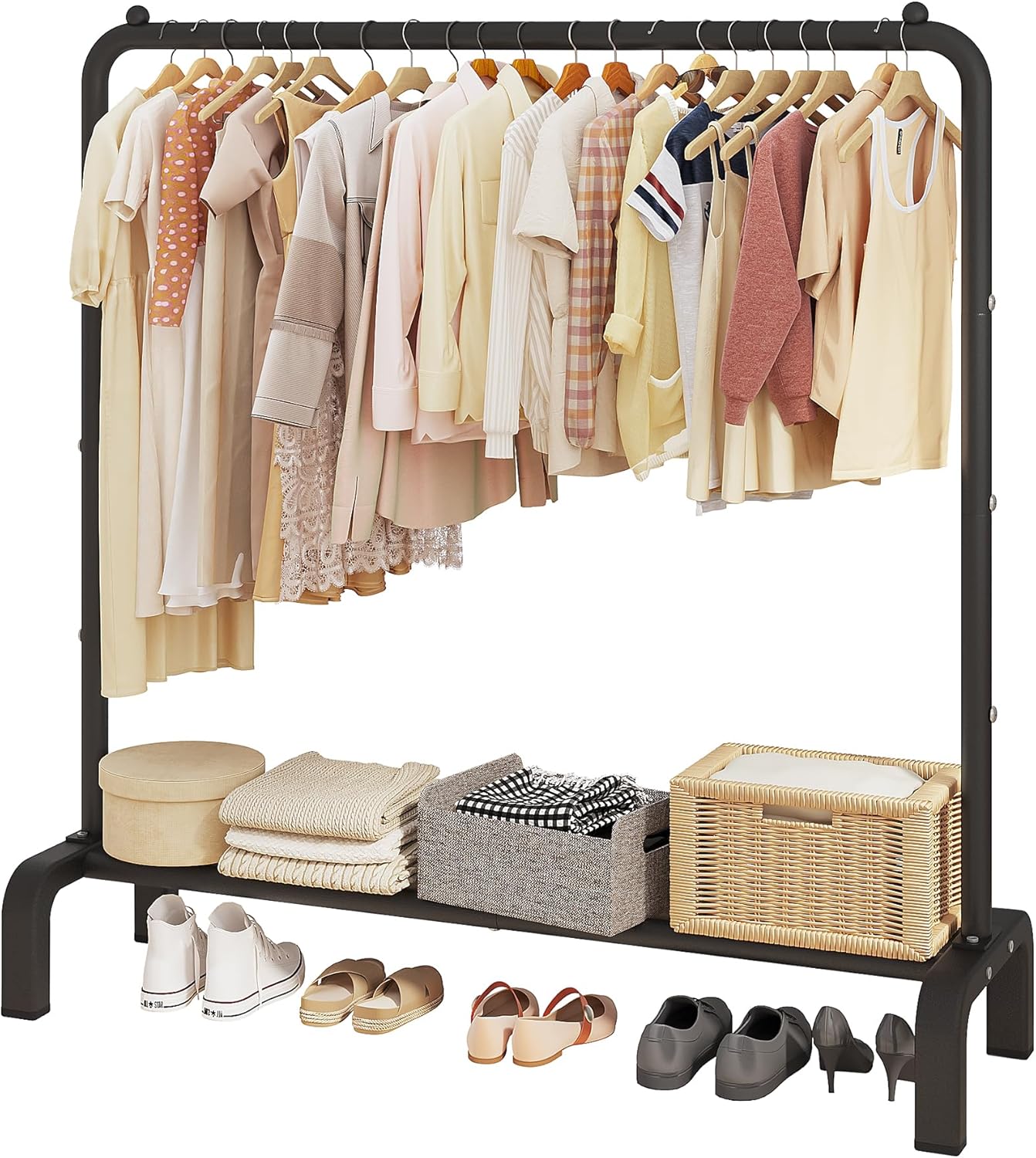 Black Metal Clothes Rack with Bottom Shelf