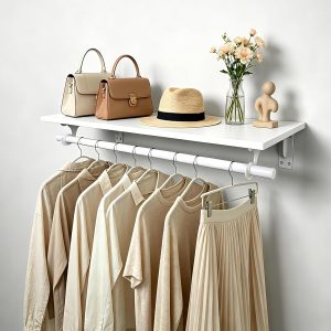 Wall Mount Clothes Rack with Shelf 80 lb Load